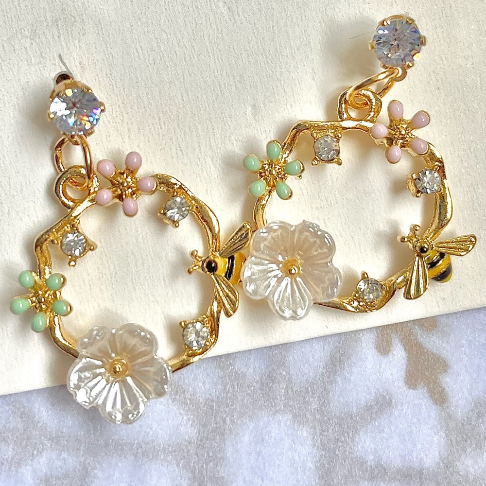 Cute Butterfly and Floral Rhinestone Earrings
